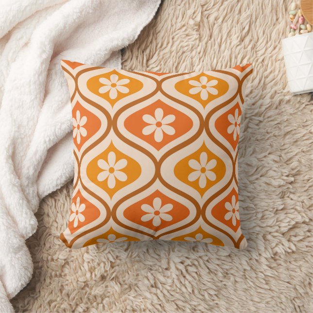 Almofada Flores retrô em padrão ogee laranja e âmbar (Cobertor)
