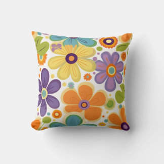 Almofada Flores Retro Laranja Lilac Verde