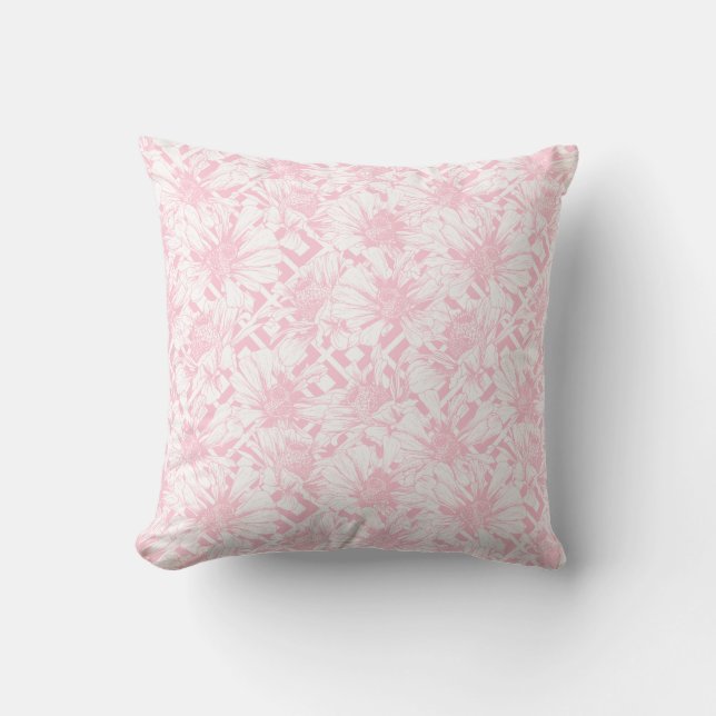 Almofada Flores Rosa Branco Florais Botânico Shabby Chic (Frente)