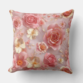 Almofada Flores rosa e creme no fundo do Pastel