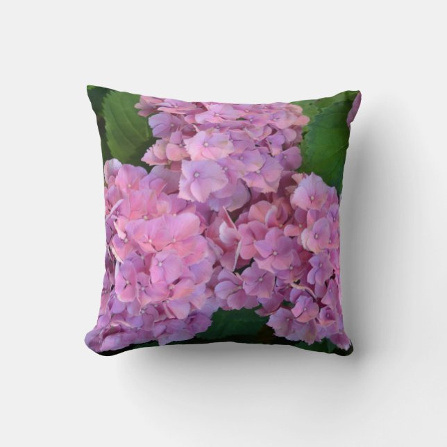 Almofada Flores rosa pastel Hortensia hydrangea (Frente)