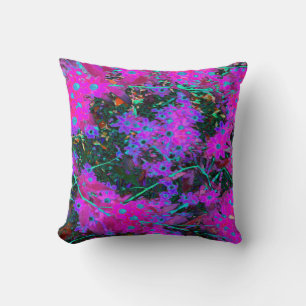 Almofada Flores Rosa Quente, Magenta e Azul Água Bonito