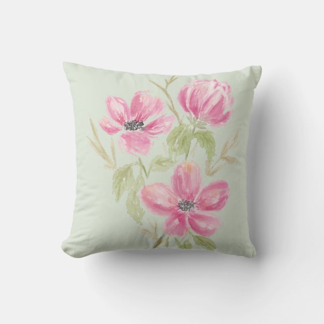 Almofada Flores Rosa Triplo em Aquarela (Frente)