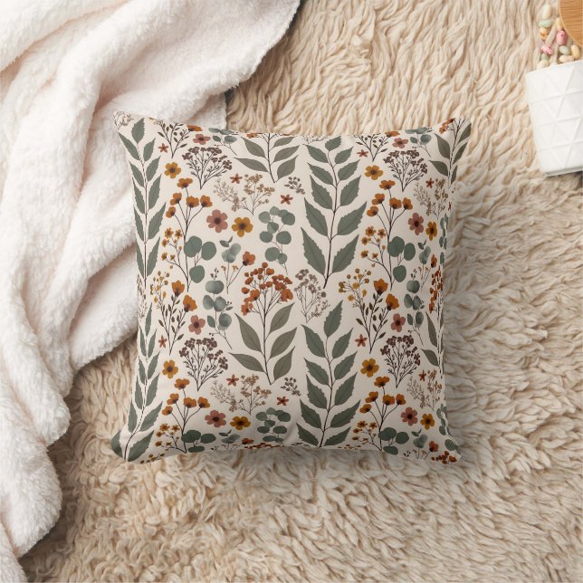 Almofada Flores Silvestres Boho e Padrão de Eucalipto (Cobertor)
