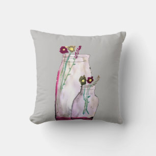 Almofada Flores silvestres de aquarelas brancas em vaso