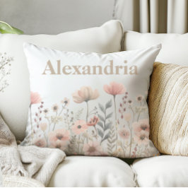 Almofada Flores silvestres de cor rosa botânica