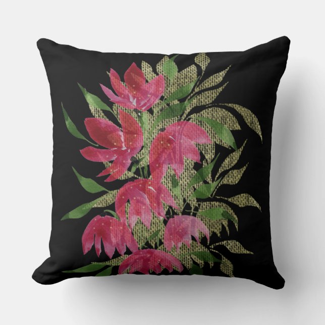 Almofada Flores Silvestres Renda Texturizada Boho Aquarela (Frente)