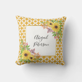 Almofada Flores solares de aquarelas e padrão geométrico
