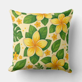 Almofada Flores Tropicais Amarelas com Folhas Verdes Luxuri