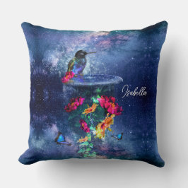 Almofada Flores tropicais, beija-flor, borboleta e estrelas