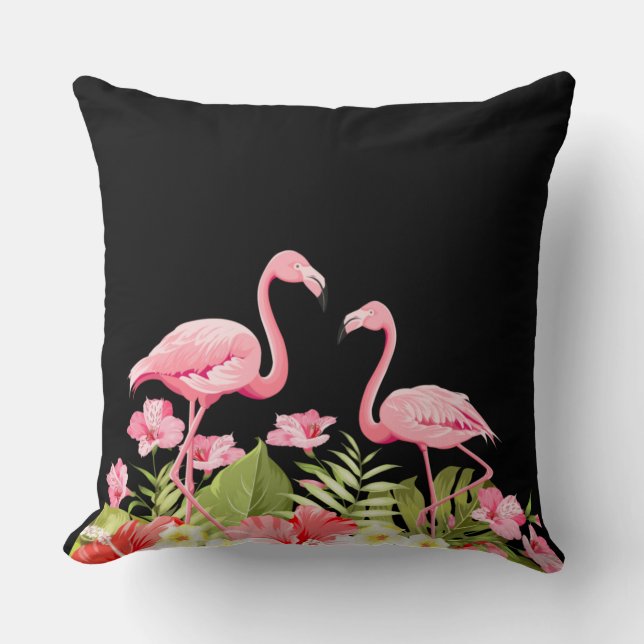 Almofada Flores Tropicais e Design de Flamingos (Frente)