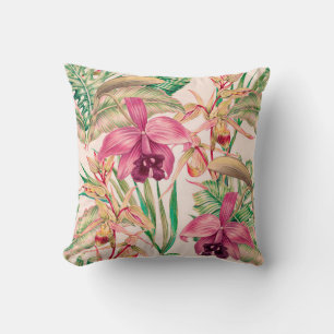Almofada Flores tropicais, flor de orquídea, folhas da sel