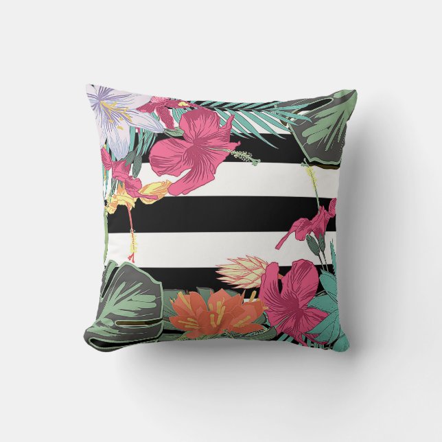Almofada Flores Tropicais Folhas Botânico Chic (Frente)