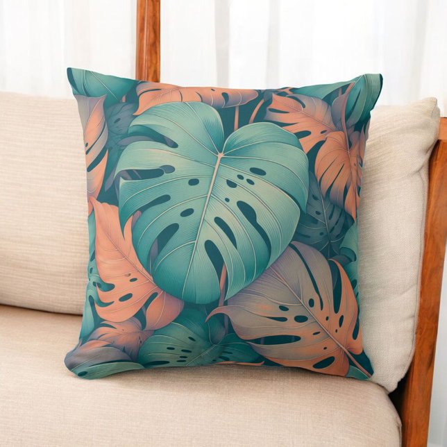 Almofada Flores Tropicais Monstera Boho Watercolor Botanica (Criador carregado)