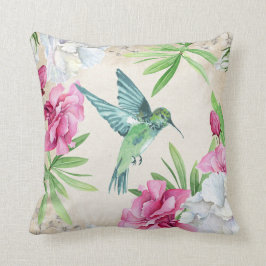 Almofada Flores tropicais que voam o colibri