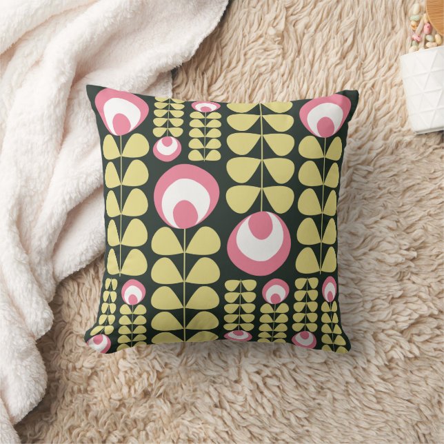 Almofada Flores Verde Escuro, Rosa, Amarelo Padrão Moderno  (Cobertor)