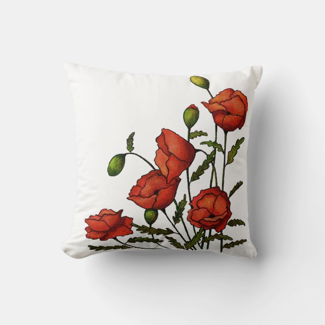 Almofada Flores vermelhas da papoila: Trabalhos artísticos (Frente)