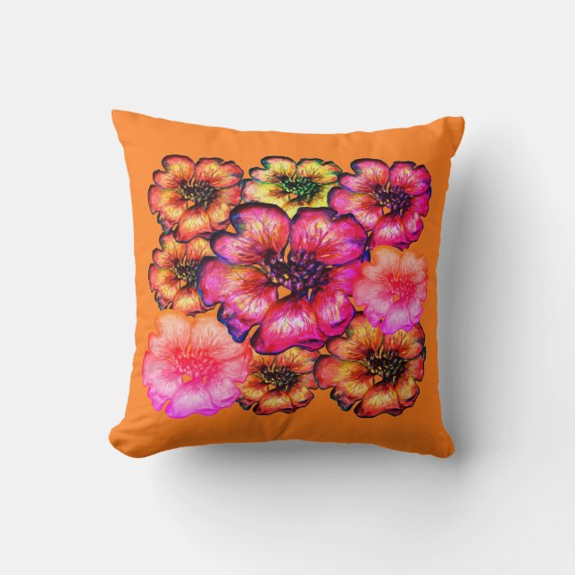 Almofada Flores Vermelhas e Rosa por Alexandra Cook Travess (Frente)