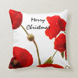 Almofada Flores Vermelhas Florais Feliz Natal Branco