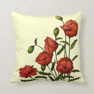Almofada Flores Vermelhas Poppy: Arte Original