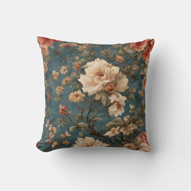 Almofada Flores Vermelhos Esforçadas, Brancas e Corais Esma (Frente)