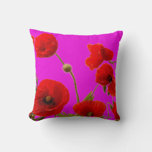 Almofada Flores Vermelhos Quentes Rosa Quente Floral Cinza