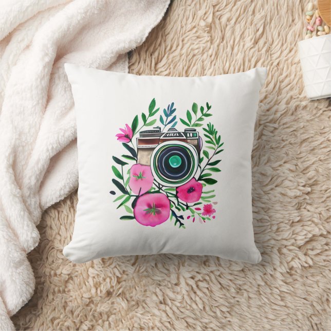 Almofada Flores Vintage e Câmera Retro Personalizadas (Cobertor)