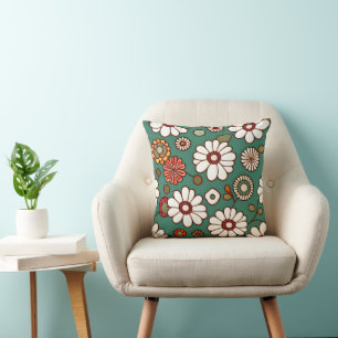Almofada Flores Vintage em Fundo Verde