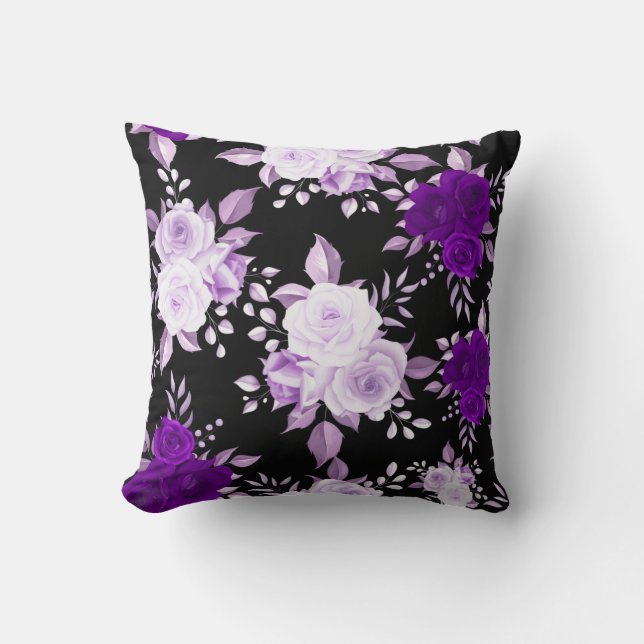 Almofada Flores Violetas Elegantes Padrão Floral Invisível (Frente)