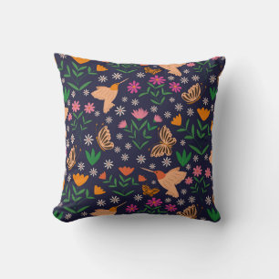 Almofada Flores Whimsical com aves e borboletas