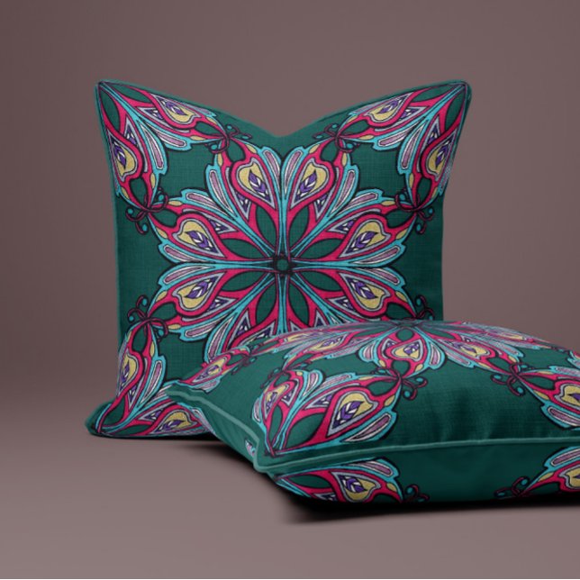 Almofada Florescimento Boho em Azul-Marinho Profundo (Criador carregado)
