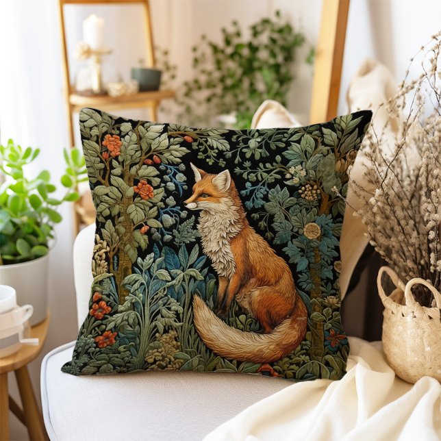 Almofada Floresta Botânica Fox William Morris Inspirada (Criador carregado)