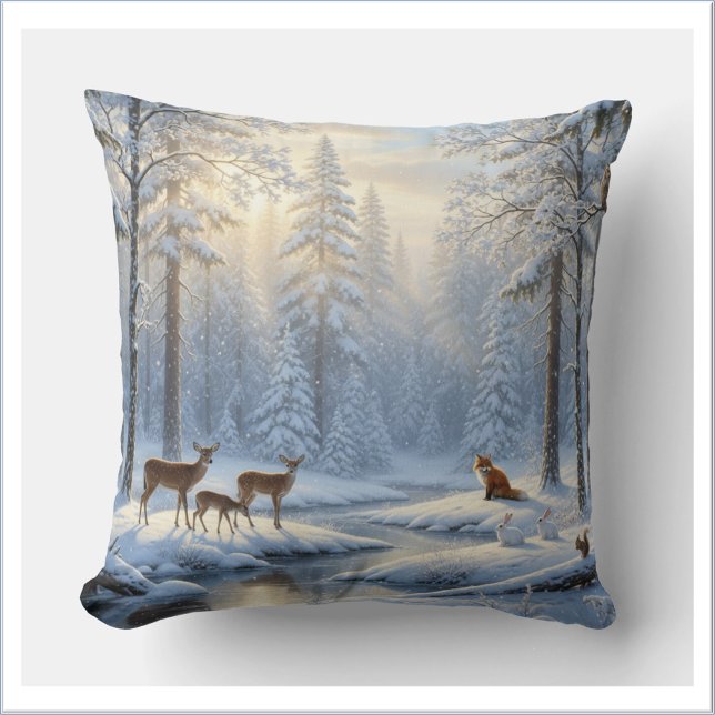 Almofada Floresta Coberta de Neve com Fauna Silvestre (Criador carregado)