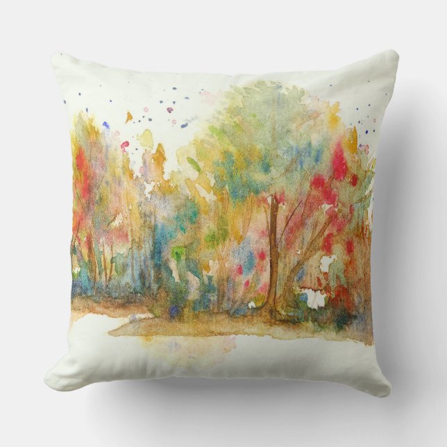 Almofada Floresta de Árvores de Arte com Abstrato de Aquare (Frente)