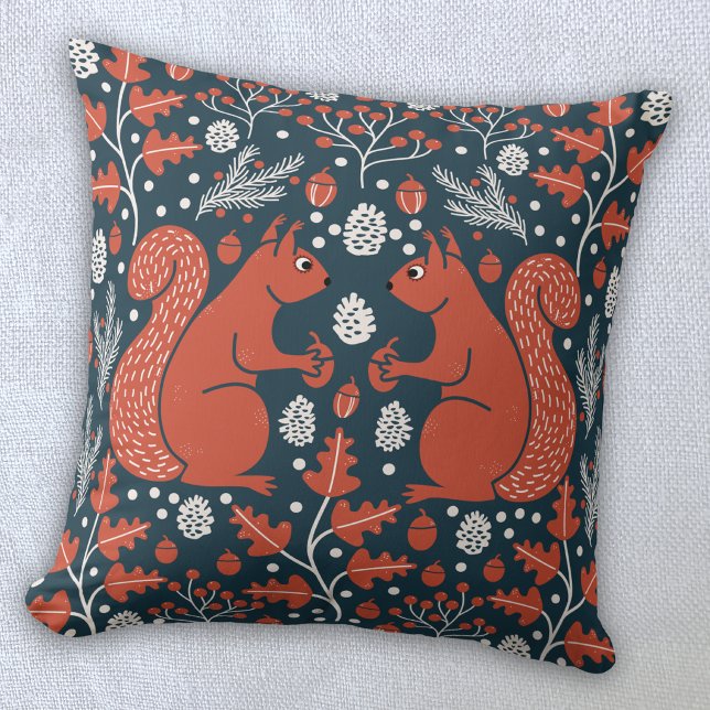Almofada Floresta de Esquilos (Squirrel woodland forest art throw pillow)