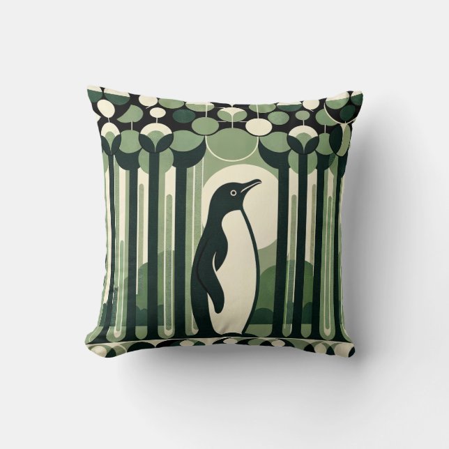 Almofada Floresta de Pinguim com retrorometria geométrica d (Frente)