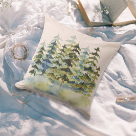 Almofada Floresta de Pinheiros Verdes com Aquarelas