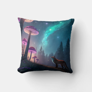 Almofada Floresta de Raposa de Cogumelo Brilhante Arte de F