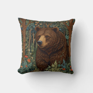 Almofada Floresta de trabalho de arte boho-do-urso-pardo