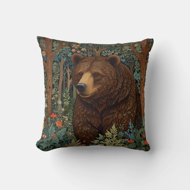 Almofada Floresta de trabalho de arte boho-do-urso-pardo (Frente)