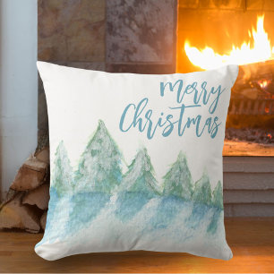 Almofada Floresta Inverna Desenho de Aquarela Feliz Natal