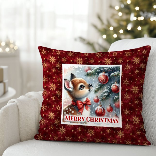 Almofada Floresta mágica de neve presente de cervo bebê par (Magical snowy forest baby deer gift for kids room decor)