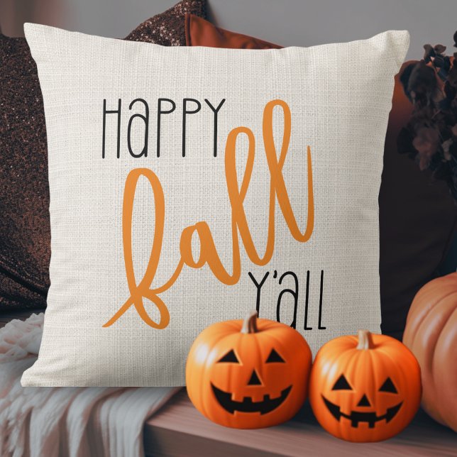 Almofada Floresta Moderna Feliz outono Y outono Todos outon (Modern Farmhouse Happy Fall Y'all Autumn Throw Pillow)