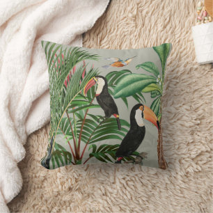 Almofada Floresta Tropical de Cores Aquáticas e Pássaros tu