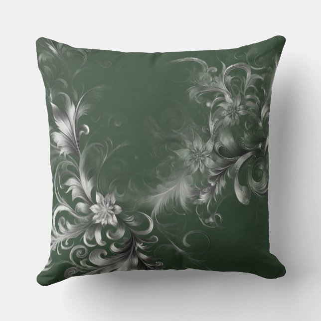 Almofada  Floresta Verde Elegante e Prata  (Verso)
