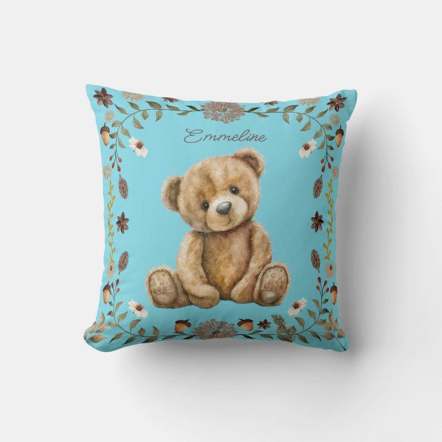 Almofada Floresta Whimsical Urso Azul (Frente)