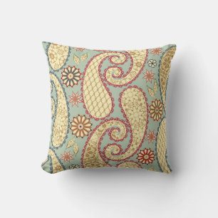 Almofada Flórida étnica, estilo paisley vintage.