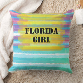 Almofada Florida Girl Name Turquoise Pink Watercolor Sunset