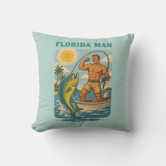 Almofada Florida Man -Coastal Fishing Boat- Retro Fisherman (Frente)