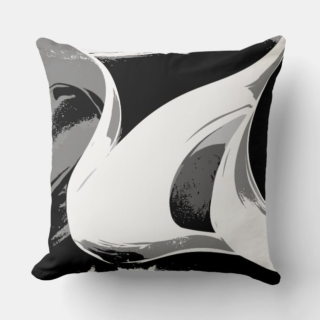 Almofada Flowing Curves in Black, White, and Gray (Frente)